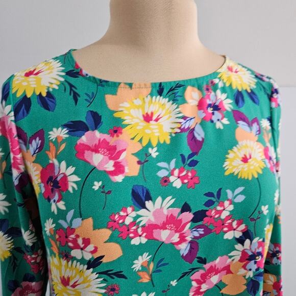 Floral Green Blouse 3/4 Bell Sleeve Womens Small Bloomcore Spring Summer Popover - Picture 5 of 14